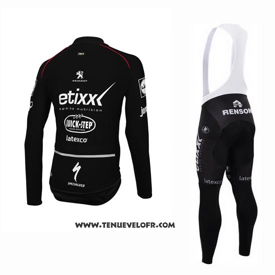 2015 Maillot Ciclismo Ettix Quick Step Noir et Blanc Manches Longues et Cuissard